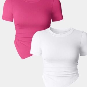 OQQ Women's Pink Asymmetrical Top